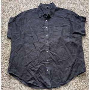Quince Shirt Womens Large Black 100% Linen Oversized Button Up
